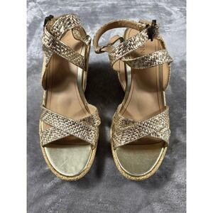 Vionic Bonita Wedge Sandals Women 11 Gold Metallic Woven Espadrille Platform